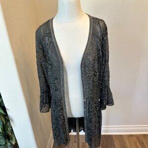 Womens Gray Sheer Embroirdered Duster Size XL